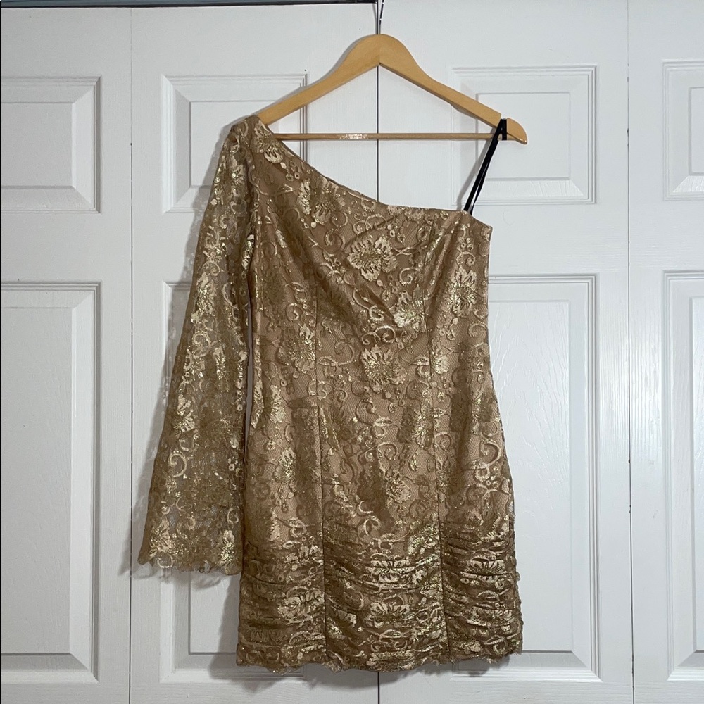 Laundry By Shelli Segal Beige Lace one shoulder Dress